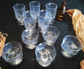 Copas vintage. Precioso conjunto en vidrio rugoso. Años 70. 10 piezas