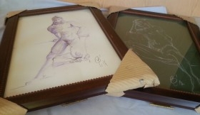 Desnudos masculinos. Ellos II. Firmados. Tinta y grafito. Atrezzo en alquiler.