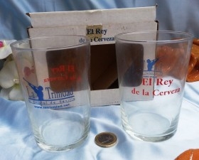 Vasos de caña en cristal soplado de El Rey de la Cerveza. Pareja. Años 70