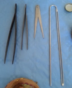 Pinzas médicas. 4 instrumentos hospitalarios.