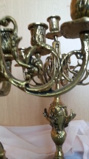 Candelabros de 5 brazos en bronce. Pareja.