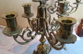 Candelabros de 5 brazos en bronce. Pareja.