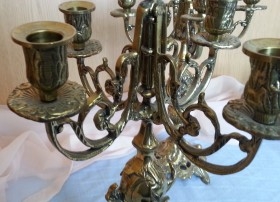 Candelabros de 5 brazos en bronce. Pareja.