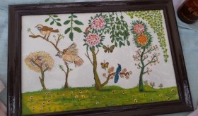 Mosaico antiguo pintado a mano  Años 50. Preciosa pieza.