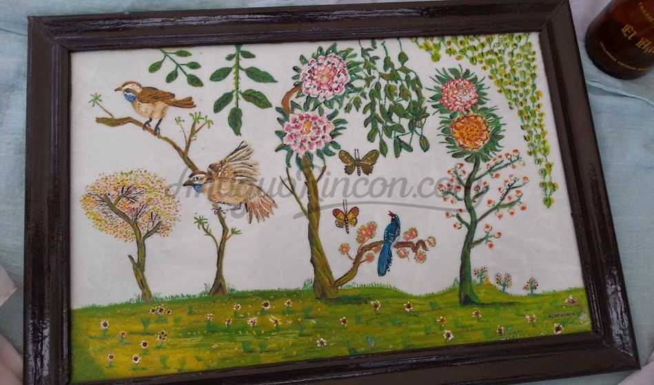 Mosaico antiguo pintado a mano Años 50. Preciosa pieza.