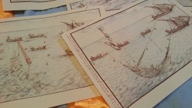 Láminas marítimas. Tratan sobre las diferentes artes de pesca en el mar. 7 escenas diferentes.
