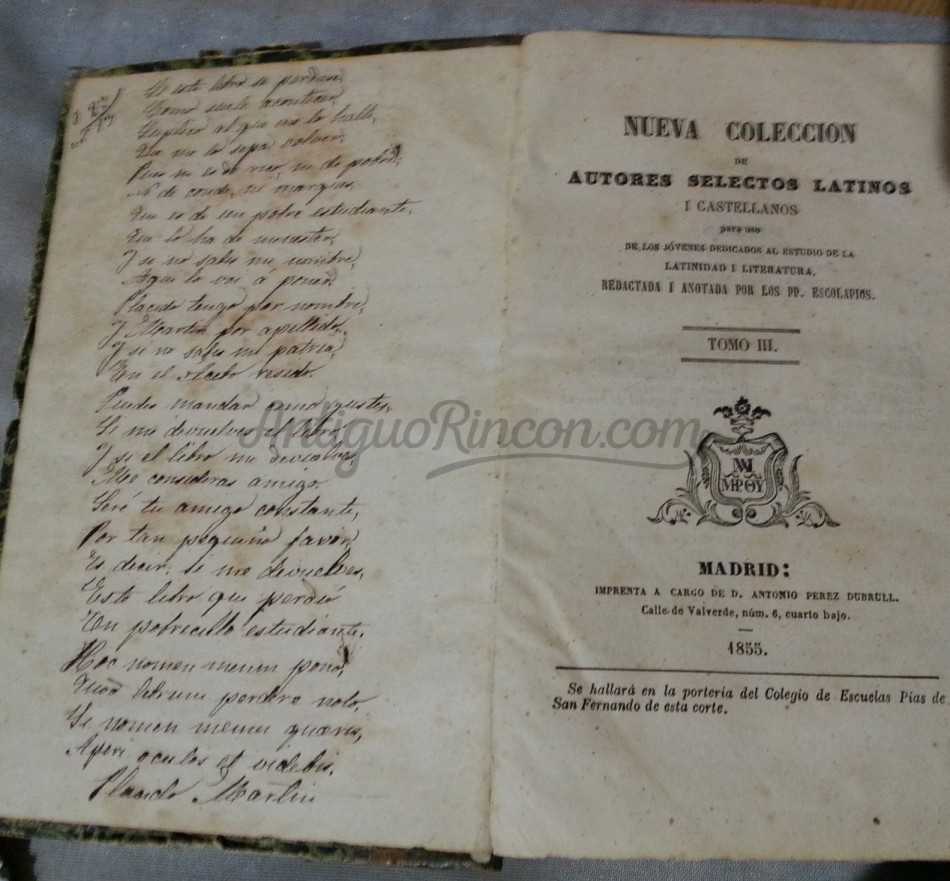 Novela antigua AUTORES SELECTOS LATINOS. Año 1855