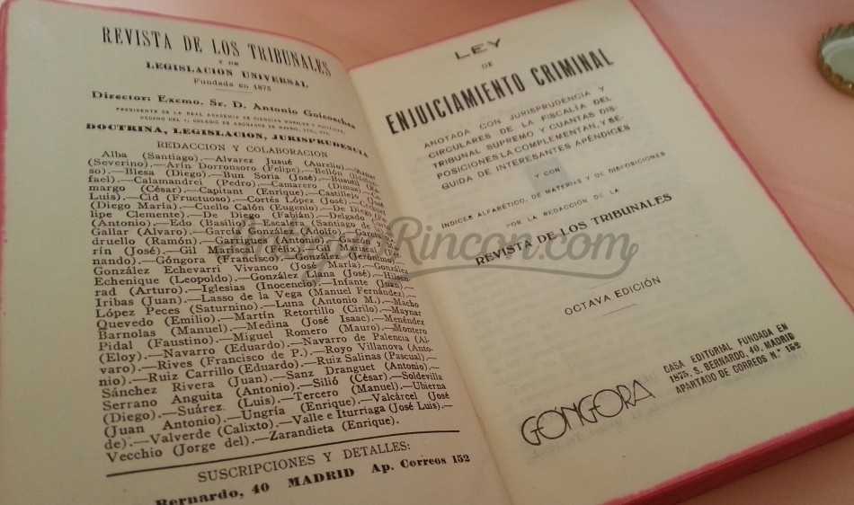 Libro Enjuiciamiento Criminal. Año 1940.