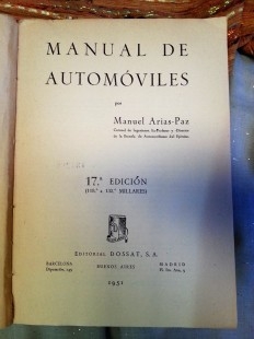 Libro MANUAL DE AUTOMÓVILES. Año 1951