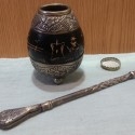 Mate. Conjunto de perolo y cucharilla para mate. Años 90