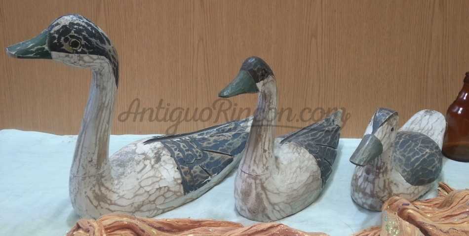 Patos señuelo. En madera policromada. Antiguos. Años 60-70