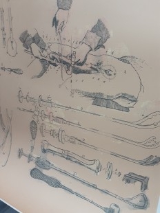 Lámina instrumental quirúrgico finales de 1800. Cartoncillo fuerte. Gran tamaño.