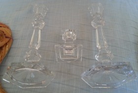 Candelabros en vidrio de los años 90. Tres piezas