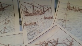 Láminas marítimas. Tratan sobre las diferentes artes de pesca en el mar. 12 escenas diferentes.