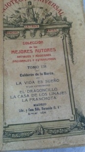 Libro antiguo. Biblioteca Universal. Calderón de la Barca. Año 1926.