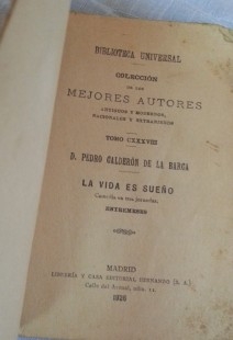 Libro antiguo. Biblioteca Universal. Calderón de la Barca. Año 1926.