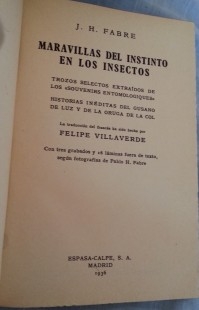 Libros antiguos. LA VIDA DE LOS INSECTOS. Año 1937.