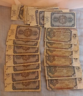 Pesetas. Billetes de 5 pesetas ficticios. Años 30.