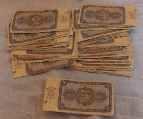 Pesetas. Billetes de 5 pesetas ficticios. Años 30.