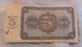 Pesetas. Billetes de 5 pesetas ficticios. Años 30.