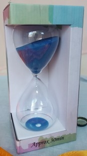 Reloj de arena en vidrio. Perfecto estado. Arena azul.