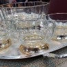Copas. Magnífico conjunto de jarrón y 6 copas en vidrio tallado.