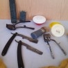 Conjunto herramientas de barbero. Antiguas. Navajas y maquinillas corte de pelo.